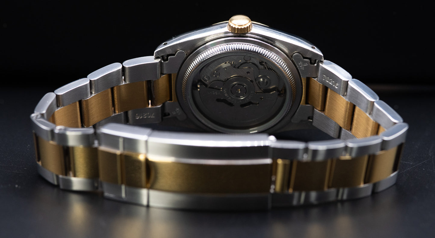 Textured Red dial two tone watch with two tone oyster bracelet with hollow end links