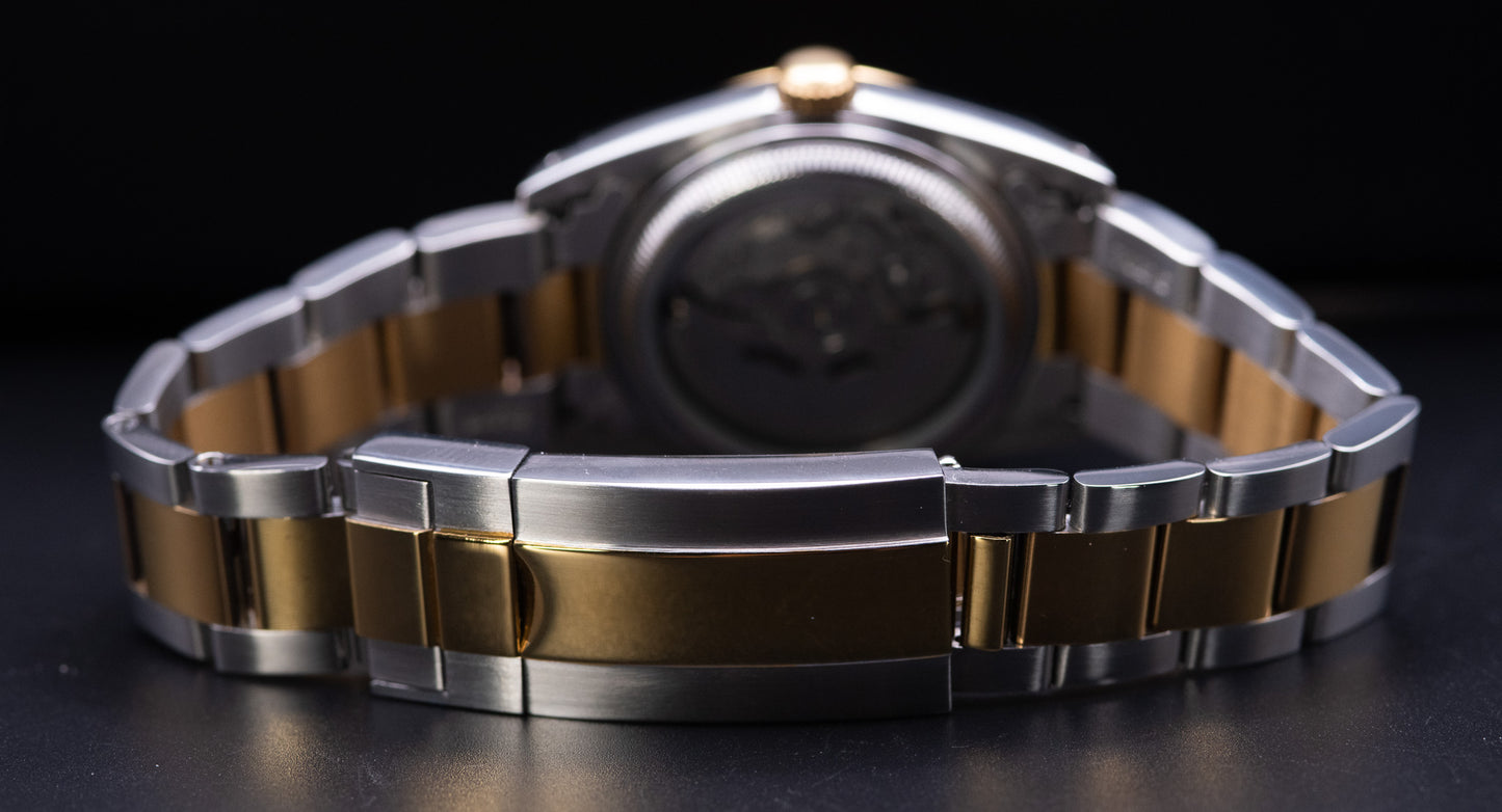 Textured Red dial two tone watch with two tone oyster bracelet with hollow end links