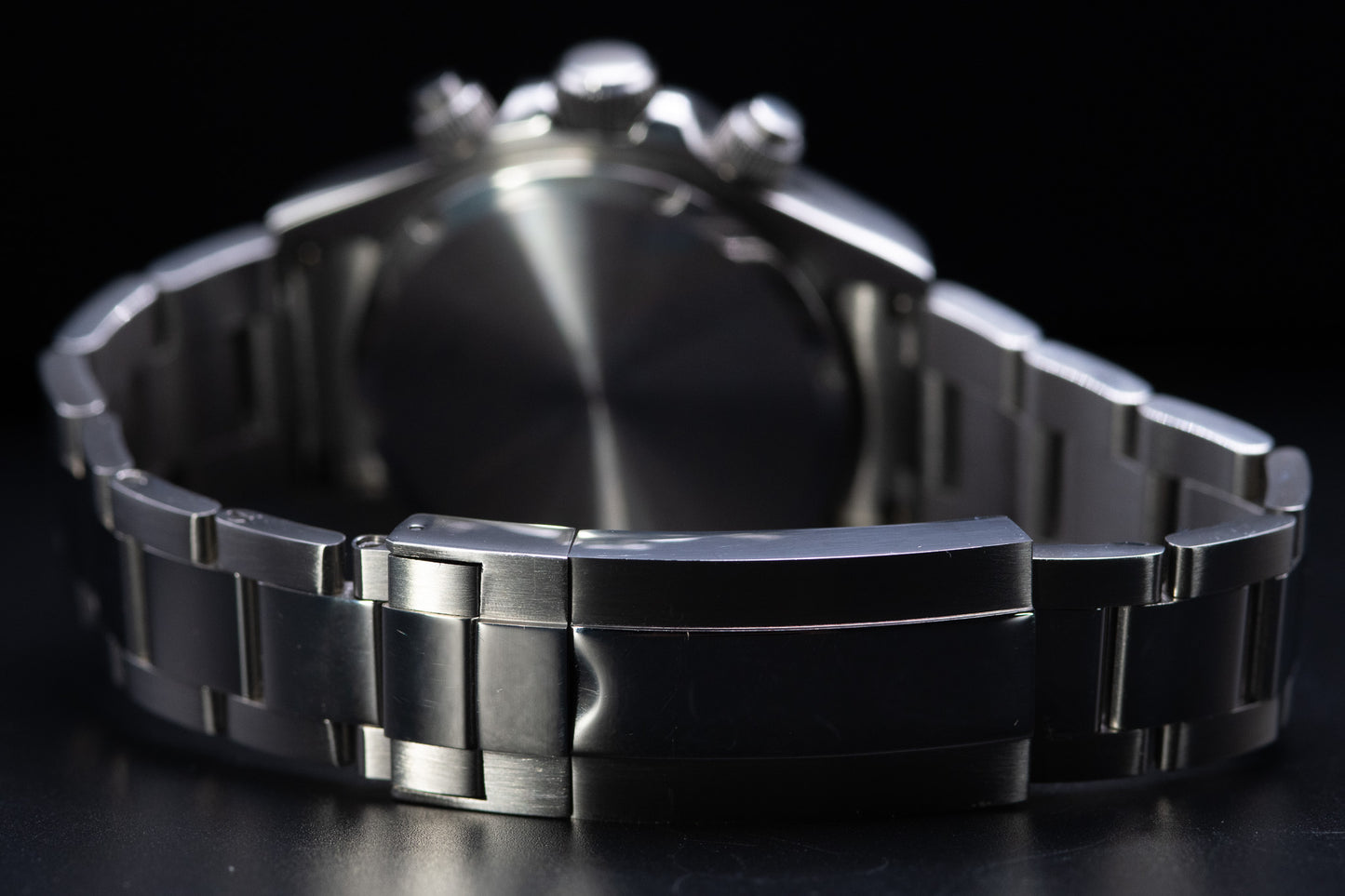 Seiko homage Daytona with a black dial and moonrock sub dials